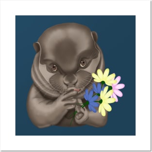 Otter with flowers. Otter lover Posters and Art